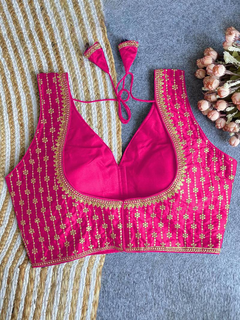 Women's pink dhupion silk embroidery sequence work blouse choli stylish saree blouse