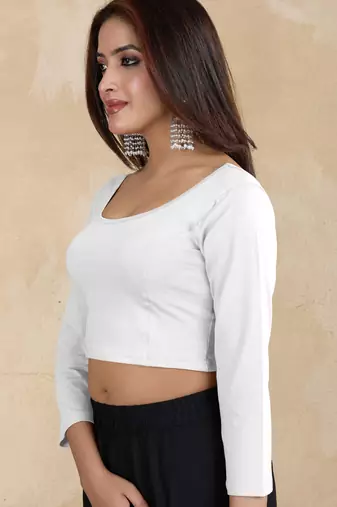 Pure cotton elastane stretchable elbow sleeve readymade blouse
