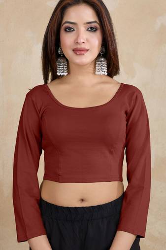 Pure cotton elastane stretchable elbow sleeve readymade blouse