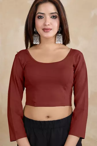 Pure cotton elastane stretchable elbow sleeve readymade blouse