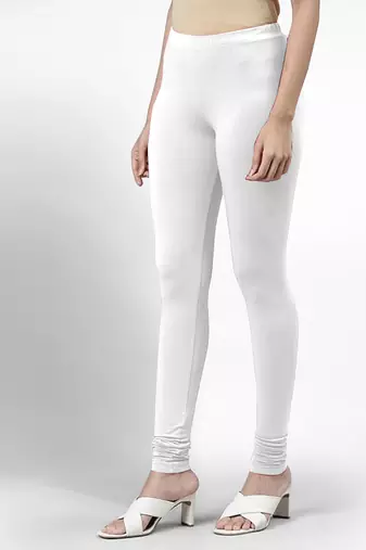 White super combed cotton elastane stretch churidar length leggings & ultrasoft waistband
