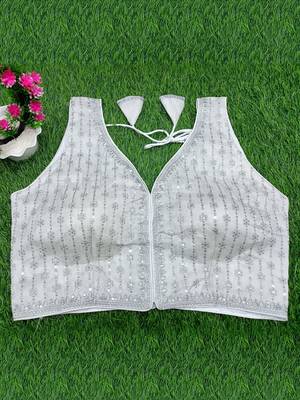 Women's silver dhupion silk embroidery sequence work blouse choli stylish saree blouse 3