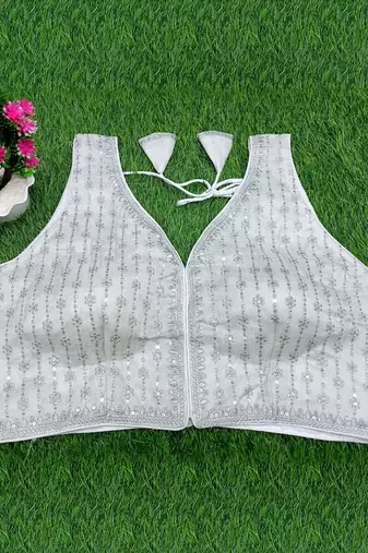 Women's silver dhupion silk embroidery sequence work blouse choli stylish saree blouse