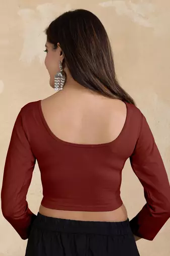 Pure cotton elastane stretchable elbow sleeve readymade blouse