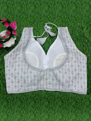 Women's silver dhupion silk embroidery sequence work blouse choli stylish saree blouse 4