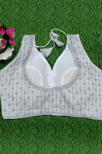 Women's silver dhupion silk embroidery sequence work blouse choli stylish saree blouse