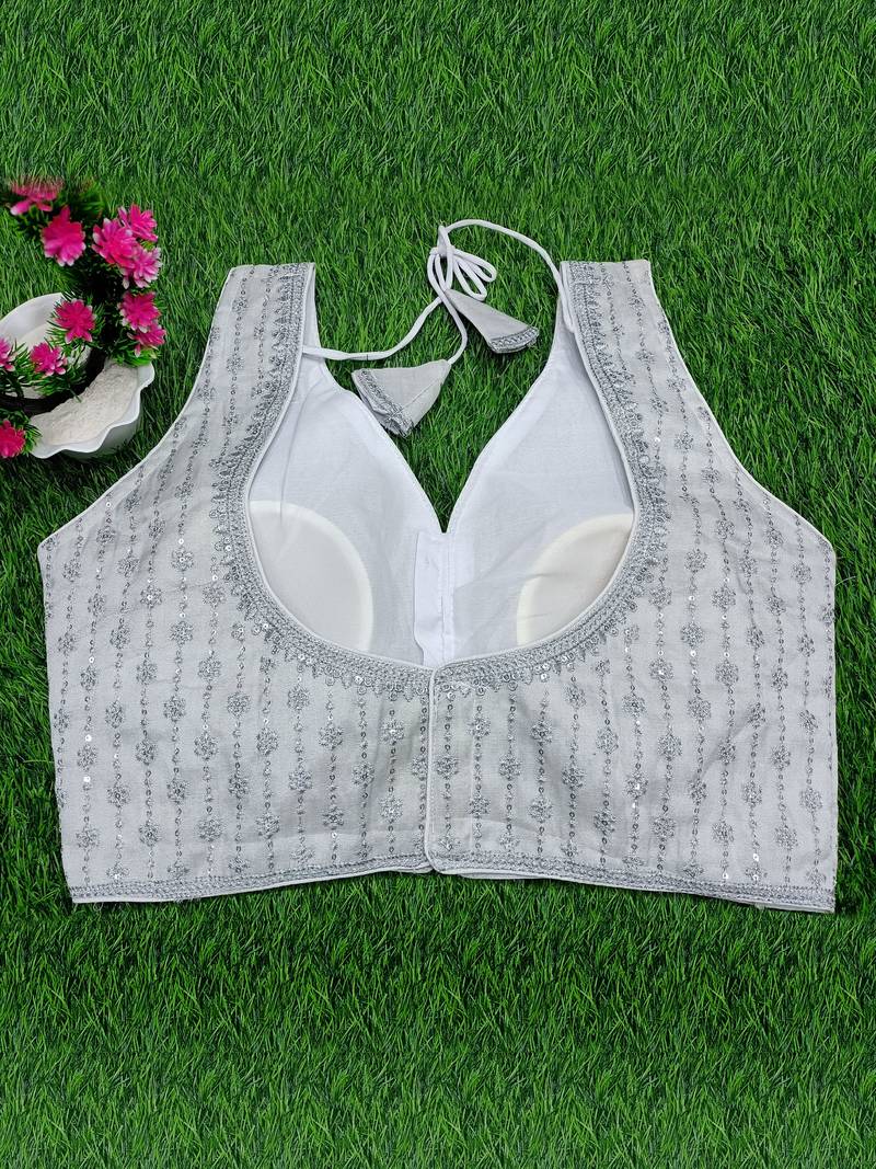 Women's silver dhupion silk embroidery sequence work blouse choli stylish saree blouse