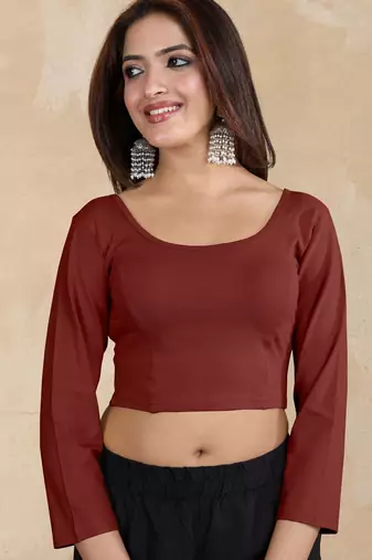 Pure cotton elastane stretchable elbow sleeve readymade blouse