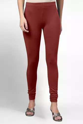 Maroon super combed cotton elastane stretch churidar length leggings &ultrasoft waistband