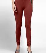 Maroon super combed cotton elastane stretch churidar length leggings &ultrasoft waistband
