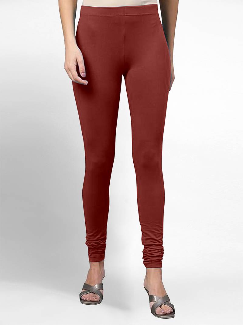 Maroon super combed cotton elastane stretch churidar length leggings &ultrasoft waistband