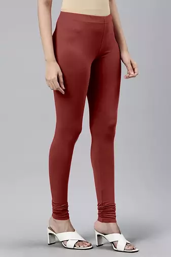 Maroon super combed cotton elastane stretch churidar length leggings &ultrasoft waistband