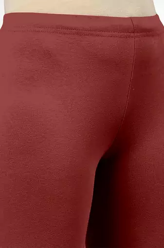 Maroon super combed cotton elastane stretch churidar length leggings &ultrasoft waistband