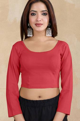Pure cotton elastane stretchable elbow sleeve readymade blouse