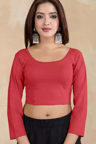 Pure cotton elastane stretchable elbow sleeve readymade blouse