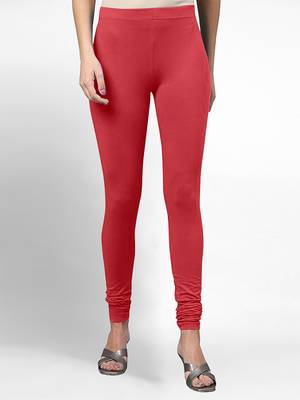Red super combed cotton elastane stretch churidar length leggings & ultrasoft waistband 1