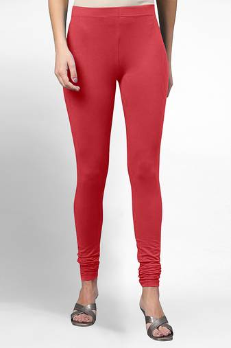 Red super combed cotton elastane stretch churidar length leggings & ultrasoft waistband