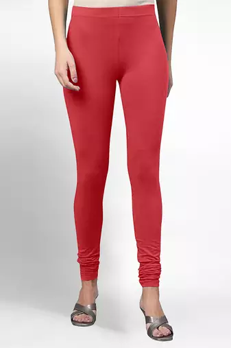 Red super combed cotton elastane stretch churidar length leggings & ultrasoft waistband