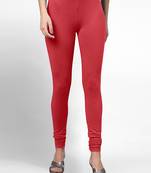 Red super combed cotton elastane stretch churidar length leggings & ultrasoft waistband