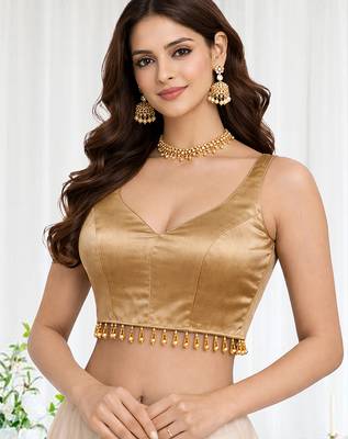 Women's gold dhupion silk embroidery sequence work blouse choli stylish saree blouse 1