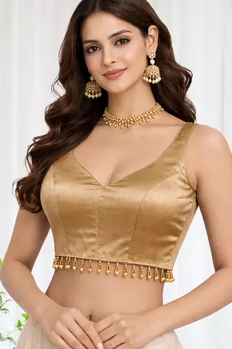 Women's gold dhupion silk embroidery sequence work blouse choli stylish saree blouse