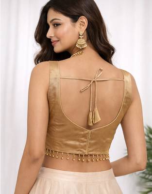 Women's gold dhupion silk embroidery sequence work blouse choli stylish saree blouse 2