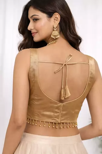 Women's gold dhupion silk embroidery sequence work blouse choli stylish saree blouse