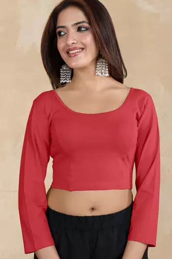 Pure cotton elastane stretchable elbow sleeve readymade blouse