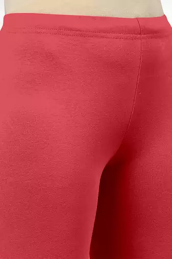 Red super combed cotton elastane stretch churidar length leggings & ultrasoft waistband