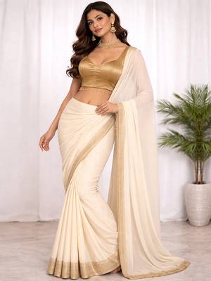 Women's gold dhupion silk embroidery sequence work blouse choli stylish saree blouse 4