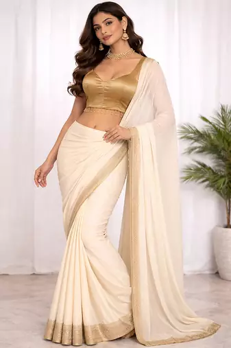 Women's gold dhupion silk embroidery sequence work blouse choli stylish saree blouse
