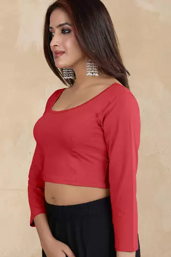 Pure cotton elastane stretchable elbow sleeve readymade blouse