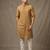 Wood brown woven striped work premium khadi cotton straight mandarin collar men's kurta