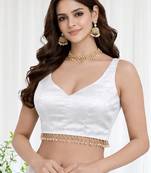 Women's white dhupion silk embroidery sequence work blouse choli stylish saree blouse