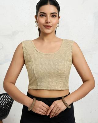 Polyester elastane zari stretchable sleeveless ready to wear blouse for women 1