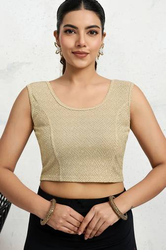 Polyester elastane zari stretchable sleeveless ready to wear blouse for women