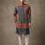 Multi-colour digital patchwork print cotton blend straight mandarin collar men's kurta
