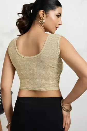 Polyester elastane zari stretchable sleeveless ready to wear blouse for women