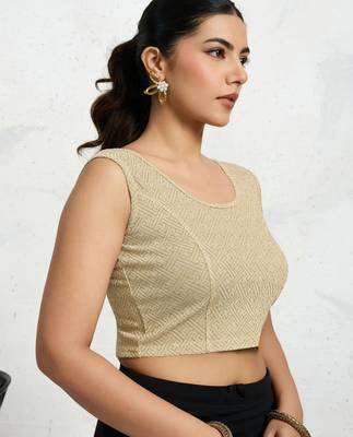 Polyester elastane zari stretchable sleeveless ready to wear blouse for women 3