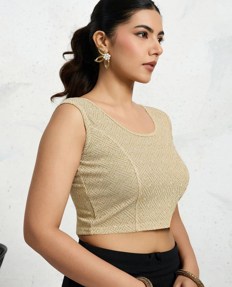 Polyester elastane zari stretchable sleeveless ready to wear blouse for women
