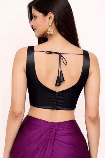 Women's black dhupion silk embroidery sequence work blouse choli stylish saree blouse