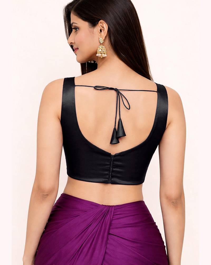 Women's black dhupion silk embroidery sequence work blouse choli stylish saree blouse
