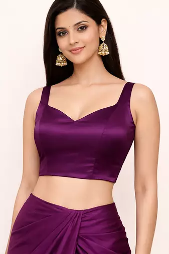 Women's purple dhupion silk embroidery sequence work blouse choli stylish saree blouse
