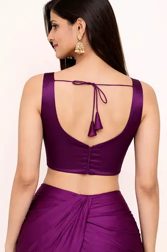 Women's purple dhupion silk embroidery sequence work blouse choli stylish saree blouse