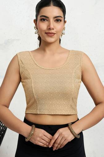 Polyester elastane zari stretchable sleeveless ready to wear blouse for women