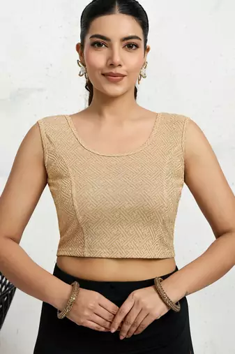 Polyester elastane zari stretchable sleeveless ready to wear blouse for women
