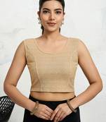 Polyester elastane zari stretchable sleeveless ready to wear blouse for women