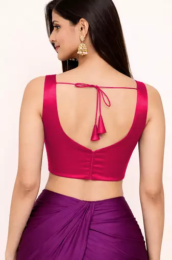 Women's pink dhupion silk embroidery sequence work blouse choli stylish saree blouse