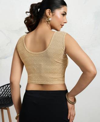 Polyester elastane zari stretchable sleeveless ready to wear blouse for women 2