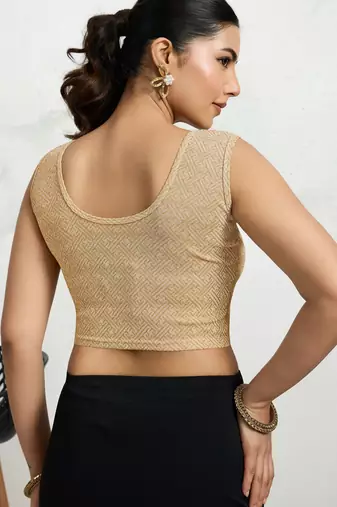 Polyester elastane zari stretchable sleeveless ready to wear blouse for women